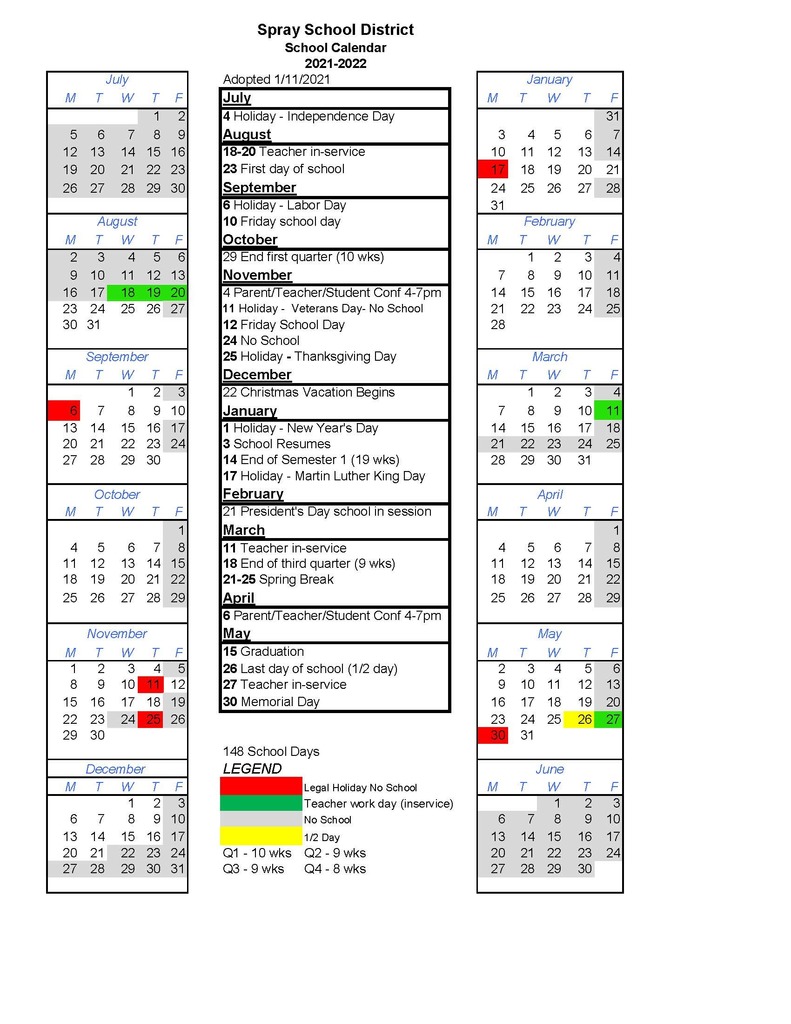 Spray School District Holiday Calendar 20252025 District School Calendar