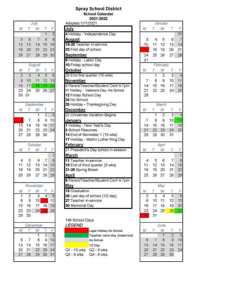 Spray School District Holiday Calendar 20232024 District School Calendar